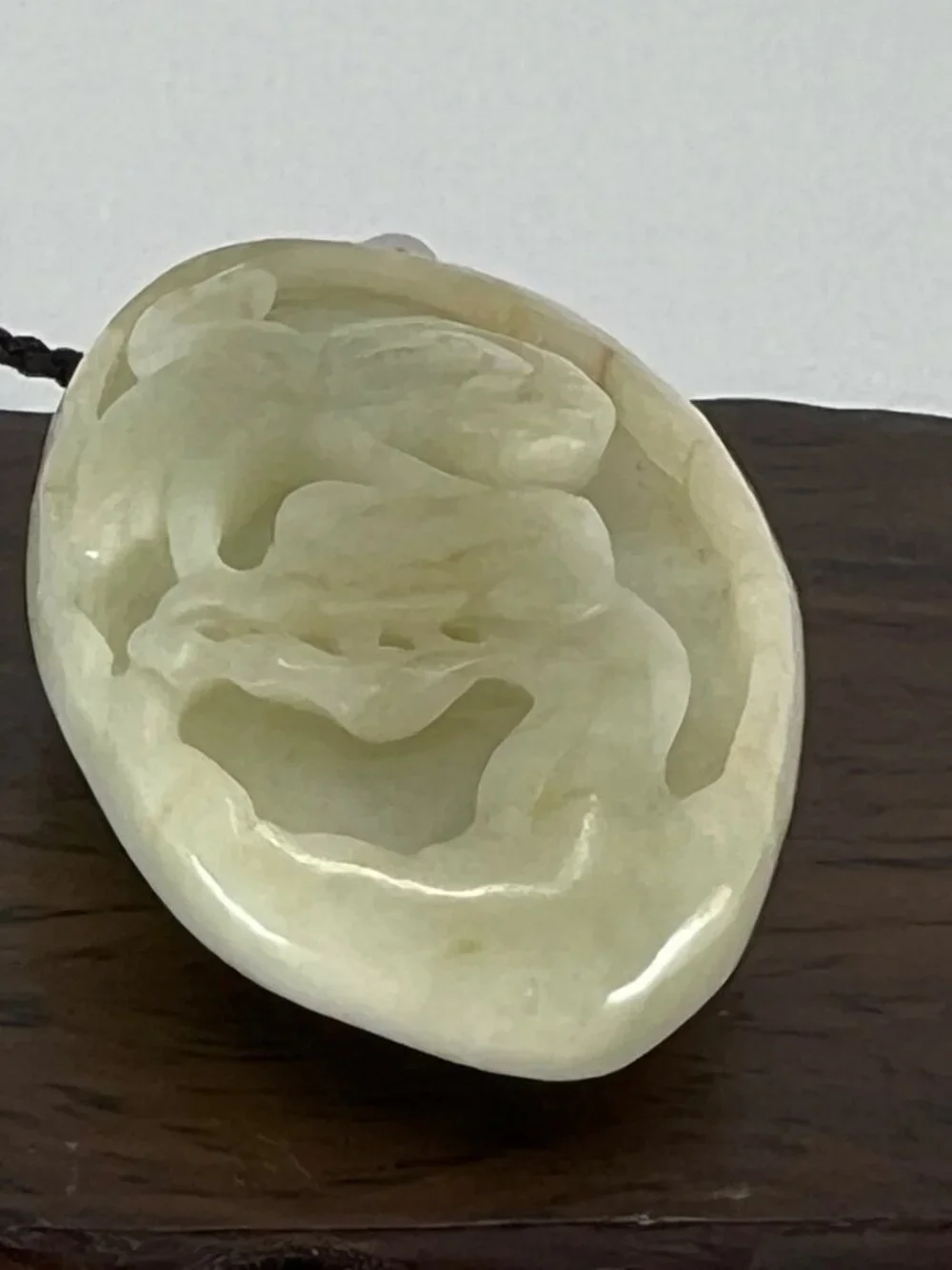 Chinese Hetian Jade Pendant w Crane & Pine Tree